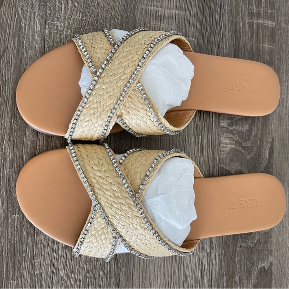 J Crew Raffia Crisscross Slide Sandals with Rhinestone Lining Size 9 NEW - Picture 5 of 12